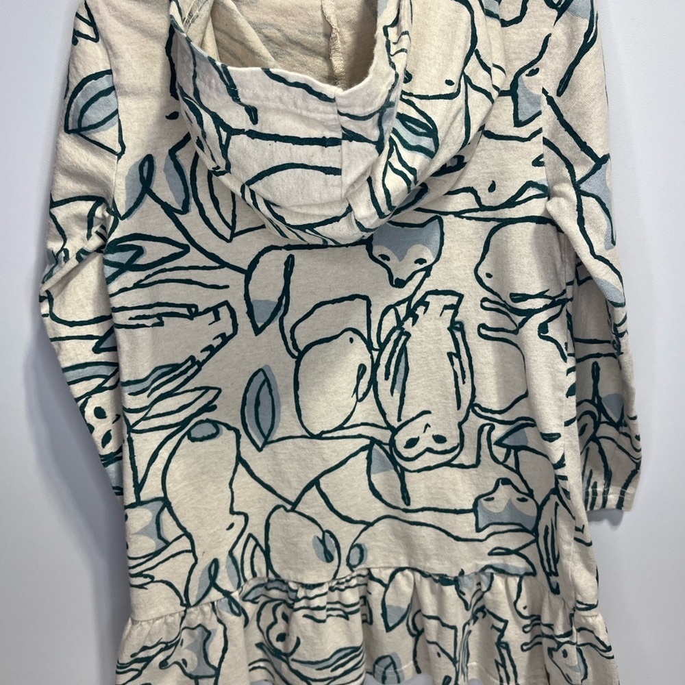 Tea 5T Bunny Owl Fox Nature Patterned Cream and Teal Long Sleeve Cotton Hoodie - Picture 7 of 11